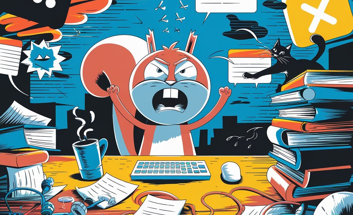 Overwhelmed Squirrel Tackles Productivity Chaos