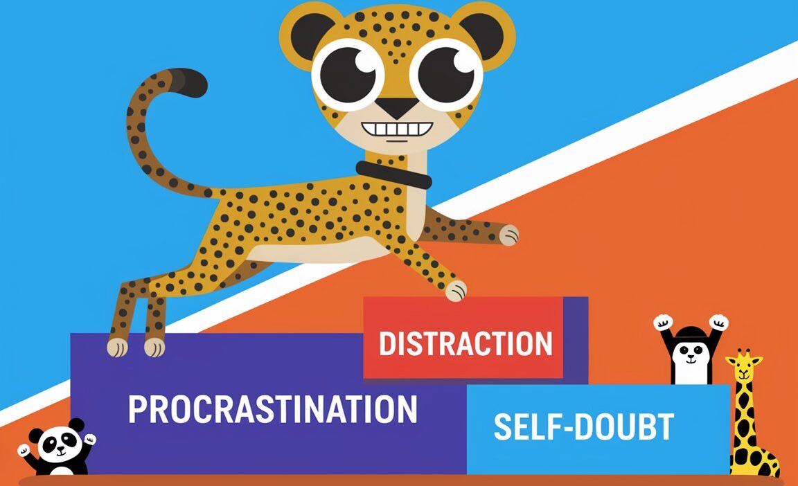 Energetic Cheetah Leaps Over Procrastination Hurdles